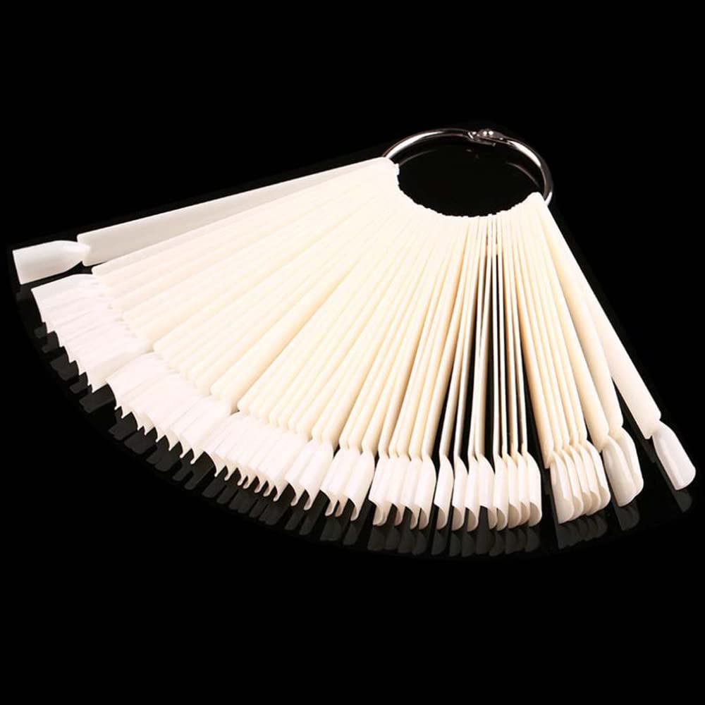 JASSINS 50 Pcs Nail Swatch Sticks with Ring, Fan-shaped Nail Art Polish Practice Display Tips Nail Sample Sticks, Nail Practice Color Display Polish Board-Velvo Beauty