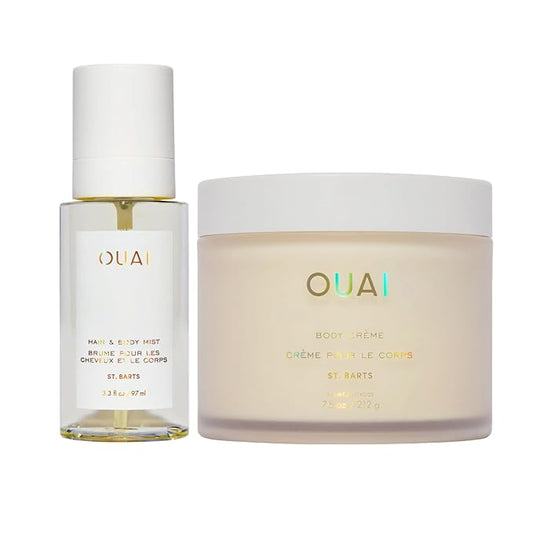 OUAI St. Barts Bundle - Includes Hair & Body Mist (3.3 Oz) for Head-to-Toe Fragrance and Hydrating Body Cream (7.5 Oz) for Smooth, Supple Skin that Smells Amazing - 2 Piece Bundle-Velvo Beauty
