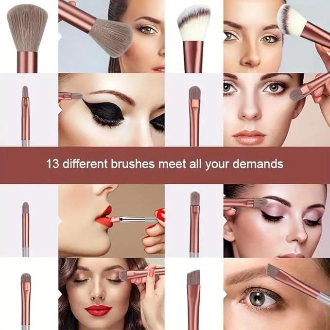 Foundation Makeup Brush Set Kit | 13 Pcs Premium Synthetic Kabuki Eye Shadows Make Up Brushes + 1 Sponge + 1 Brush Bag for Travel and Home Use (PINK)-Velvo Beauty