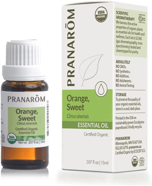 Pranarom USDA Certified Organic Sweet Orange Essential Oil (15ml), 100% Pure Undiluted Therapeutic Grade from Mexico for Aromatherapy, Diffuser, Citrus Scent, Soothing, DIY Cleaning-Velvo Beauty