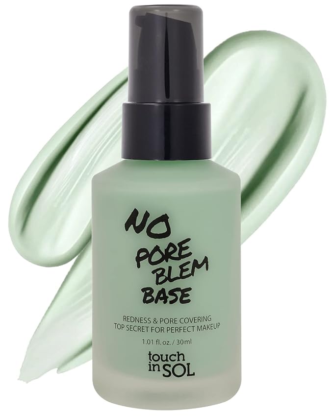 TOUCH IN SOL Redness Correcting Base Primer 1.01 fl.oz. - Pore Minimizing Green Toned Makeup Base - Tone Neutralizing before Foundation - Minimize Rosacea, Redness - No Pore Blem Primer Base-Velvo Beauty