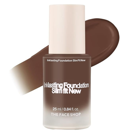 THE FACE SHOP Ink Lasting Liquid Foundation, Full Coverage, 72‑Hour Wear Semi‑Matte Finish, Makeup with Bakuchiol, N710 Espresso, 0.84 Fl. Oz.-Velvo Beauty