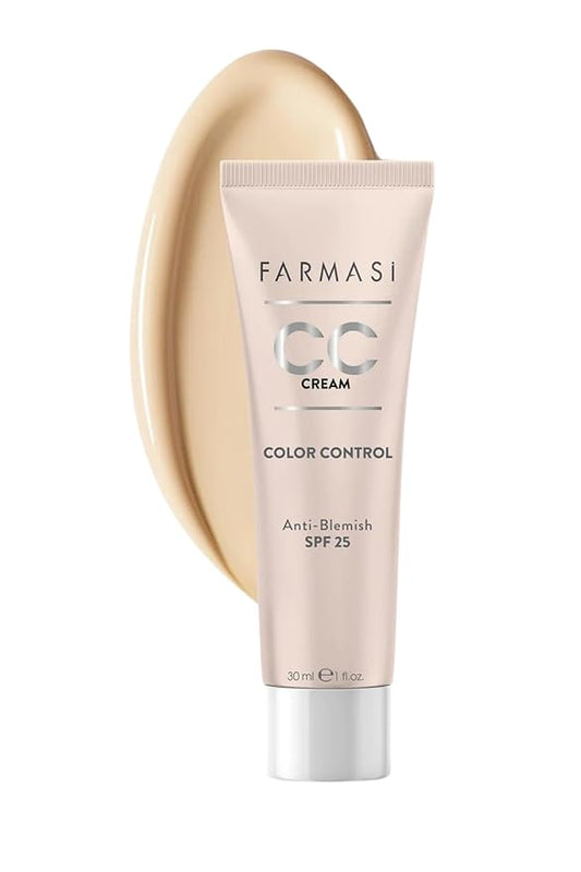 FARMASi CC Color Control Cream, Natural and Flawless Finish, Enriched Formula with Multimineral & Spf 25+, All-Day Hold, All Skin Types, 1 fl. oz, 01 Light-Velvo Beauty