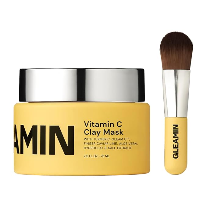 Gleamin Vitamin C Clay Mask for Dark Spots, Turmeric Clay Face Mask Skin Care, Deeply Cleanses & Refines Pores, Brightens Uneven Tone and Helps Improve Post-Blemish Scarring & Texture, Up to 20 Uses-Velvo Beauty
