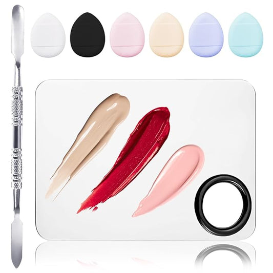 Makeup Mixing Palettes, Makeup Palette with 6PCS Mini Powder Puff, Foundation Palette with Makeup Spatula, Stainless Steel Nail Art Palette Set, For Makeup Pigment Blending-Velvo Beauty