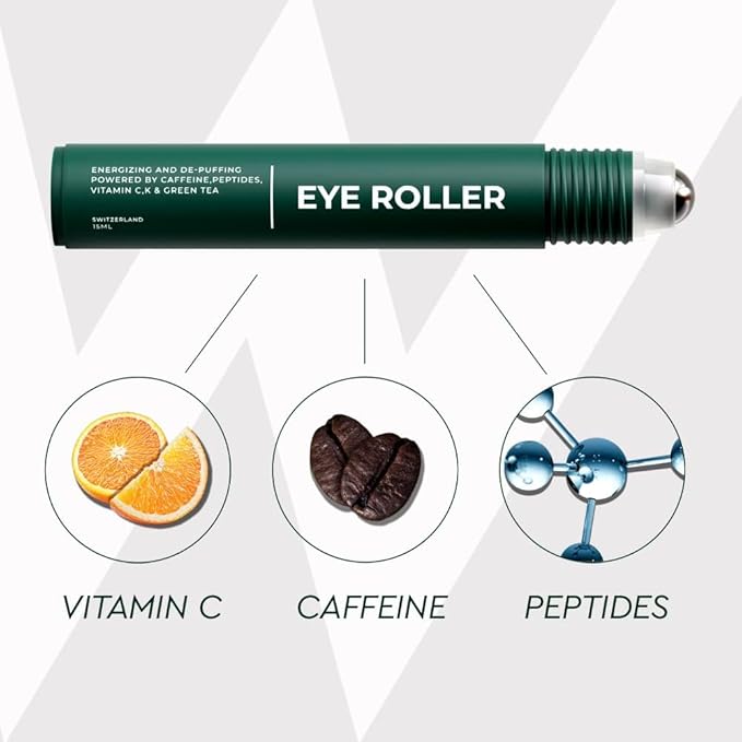 Wolf Project Under Eye Roller - Korean Beauty, with Caffeine, Vitamin C and Peptides - Energizing Serum for Dark Circles and Puffiness, Fine Lines, Wrinkles - Gel-Based Brightening Cream-Velvo Beauty