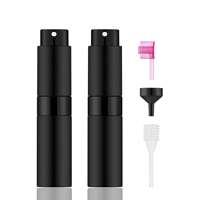 2 PCS/8ml Portable Mini Perfume Atomizer bottles, Empty Refillable Spray Bottle with 3 Types of Refill Tools, Pocket Travel Perfume Sample Bottles(Matte Black)-Velvo Beauty