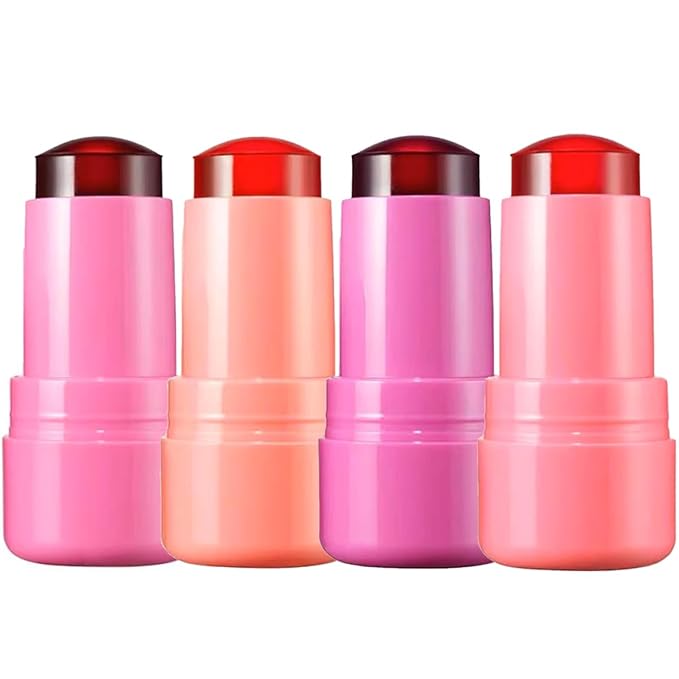 Cooling Water Jelly Tint Blush,4 Colors Multi-Use Tint Blush Makeup Stick Watercolor Finish for Lips and Cheek Stain, Moisturising Waterproof Non-Stick-Velvo Beauty