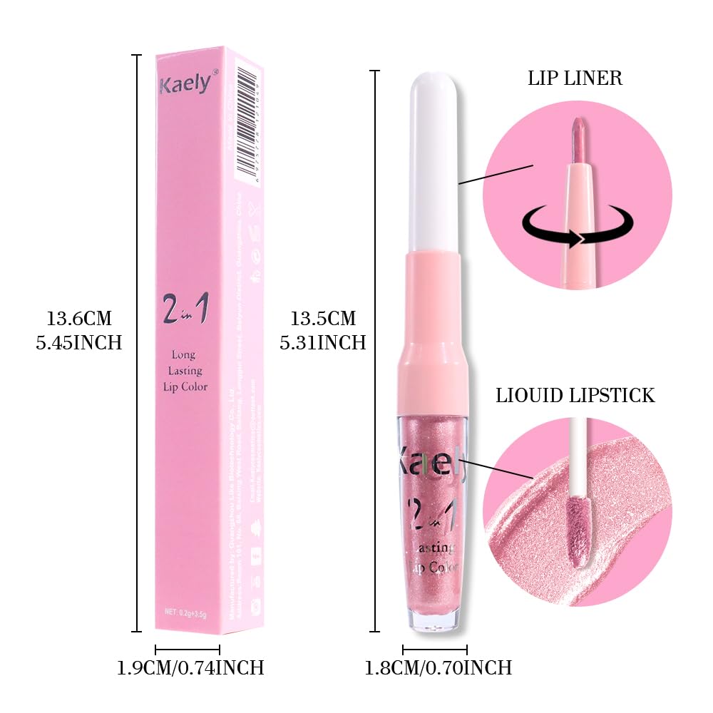 Kaely 2-in-1 Nude Pink Metallic Lipstick and Lip Liner, Shimmer Liquid Metallic Lipsticks for Women, Glitter Lip Gloss Stain Long Lasting Waterproof Smudge Proof 24 Hour, Vegan Makeup, 19-Velvo Beauty