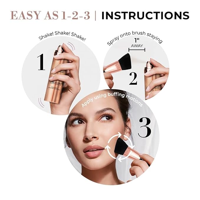 LUMINESS Silk Airbrush Spray Foundation & Buffing Brush Kit – Full Coverage Foundation & Dual-Sided Buffing Brush - Buildable Coverage, Anti-Aging Formula Hydrates & Moisturizes (Shade - Warm)-Velvo Beauty