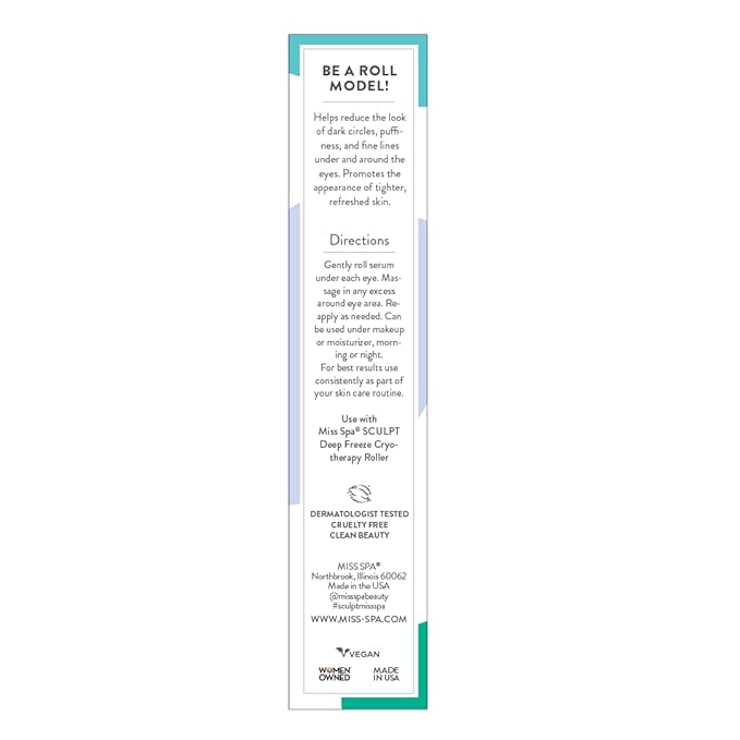 Miss Spa Eye Serum 5-in-1 Roll On Under Eye Cream, Helps De-puff and Brighten Under and Around Eyes, Anti-Aging Under Eye Roller Helps with Fine Lines and Dark Circles, Vitamin B3, Eye Bag Remover-Velvo Beauty
