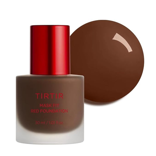 TIRTIR Mask Fit Red FoundationㅣLong Lasting Flawless Coverage, Energy Essence, Lightweight, Hydrating, Pore-Blurring, Breathable Satin Finish, Makeup, Radiant Skin, #49N Deep Chestnut, 1.01 Fl Oz-Velvo Beauty