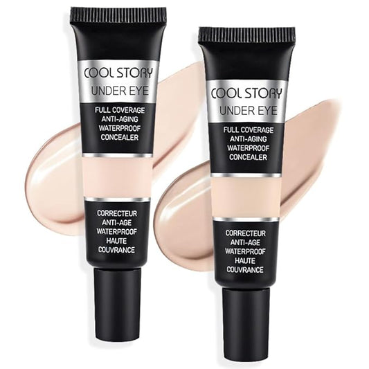 Pro Under Eye Full Coverage Liquid Concealer to Cover Dark Circles, Scars,Redness,Spots,Fine Lines,Corrector Anti-Aging Natural Finish, Moistening Smooth Cream,Waterproof 0.4 * 2 fl oz-Light+Medium-Velvo Beauty