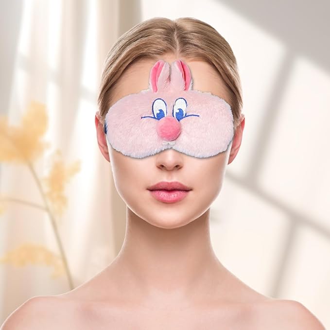PERFECTSIGHT Bunny Eye Masks, Cute Plush Sleep Eye Cover Lightweight Adjustable Eyeshade Faux Fur Mask Cover for Women Men Sleep Travel Nap, Pink Nose-Velvo Beauty
