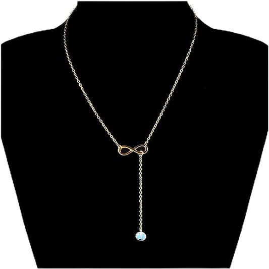 Boho Crystal Infinity Necklace Gold Y Necklace Minimalist Crystal Y Lariat Necklace Chain Jewelry for Women and Girls-Velvo Beauty
