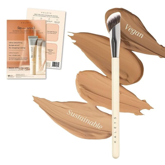 HALEYS Concealer Brush VEGAN+CRUELTY-FREE, Sustainable Wood, Vegan Bristles for Airbrushed Finish, For Creams,Liquids, Powder, Streak-free, Perfect Blending, Buffs, Smooths with Control, Special shape-Velvo Beauty