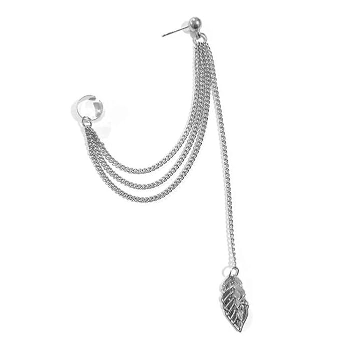 Boho Leaf Cuff Chain Earrings Silver Dangle Chain Earrings Cartilage Helix Earrings Cuff Helix to Lobe Chain Earrings Jewelry for Women and Girls-Velvo Beauty