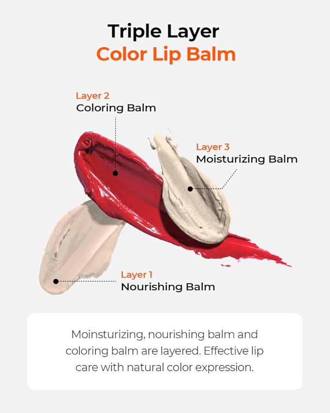 GRAFEN Triple Color Lip Balm Coral Red 0.13 oz | Tinted Lip Balm for Men | Korean Lip Butter Triple Layers of Lip Care & Coloring | Metal Container & Magnetic Cover.-Velvo Beauty