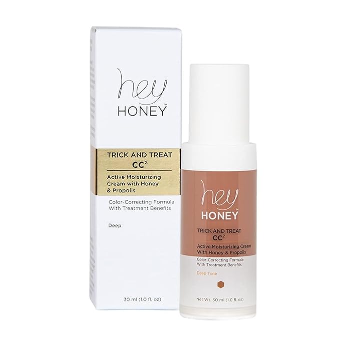 Hey Honey Trick and Treat CC Cream SPF 46 | Active Moisturizing Color Correcting Cream with Honey & Propolis | Best Cover For Rosacea, Skin Redness & Mature Skin | Cruelty-Free | 1 oz (Deep)-Velvo Beauty