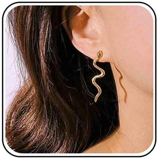 Vintage Snake Dangle Earrings Punk Snake Drop Earrings Gold Snake Stud Earrings Boho Serpent Earrings Jewelry for Women (Gold)-Velvo Beauty