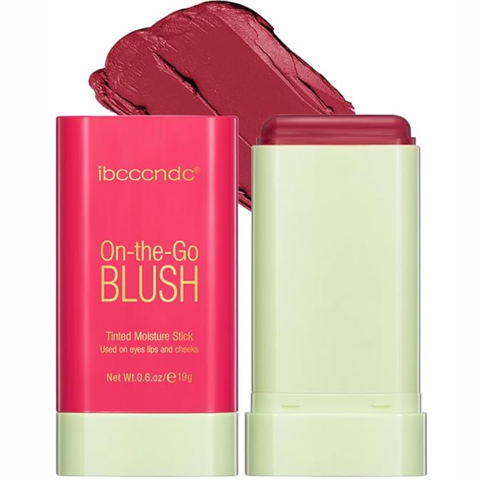 Blush Stick Matte Finish Waterproof Long Lasting Pink Red Cheek Lip Make-up Multi Lip Tint Stick Highlighter High Pigment Rouge Blush for Women Lady Daily Lip Cheek Makeup (2#hot red)-Velvo Beauty