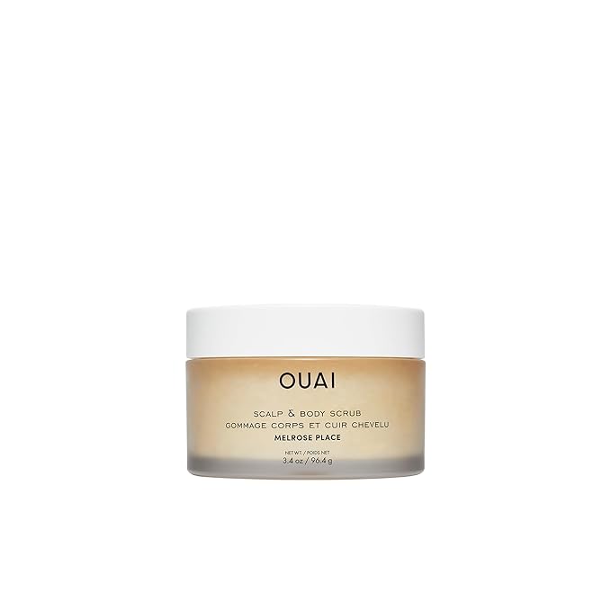 OUAI Scalp & Body Scrub Travel Size, Melrose Place - Exfoliating Body Scrub with Sugar & Coconut Oil Blend for Smooth, Moisturized Skin - Gentle for Removing Product Build Up (3.4 Oz)-Velvo Beauty
