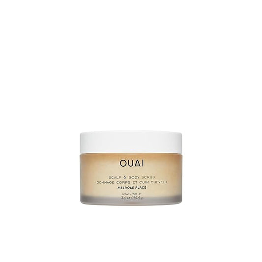OUAI Scalp & Body Scrub Travel Size, Melrose Place - Exfoliating Body Scrub with Sugar & Coconut Oil Blend for Smooth, Moisturized Skin - Gentle for Removing Product Build Up (3.4 Oz)-Velvo Beauty