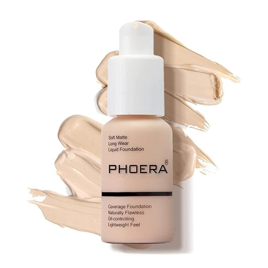PHOERA Foundation Makeup Naturally Liquid Foundation Full Coverage Mattle Oil-Control Concealer 8 Colors Optional,Great Choice For Gift(#101 Porcelain,30ml)-Velvo Beauty