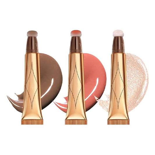 3 Color Contour Beauty Wand, Highlighter ，Blush，Face Concealer Contouring with Cushion Applicator Long Lasting & Smooth Matte Finish Liquid Illuminator Makeup Stick . (01#Contour +02#Blush+04#Highlighter)-Velvo Beauty