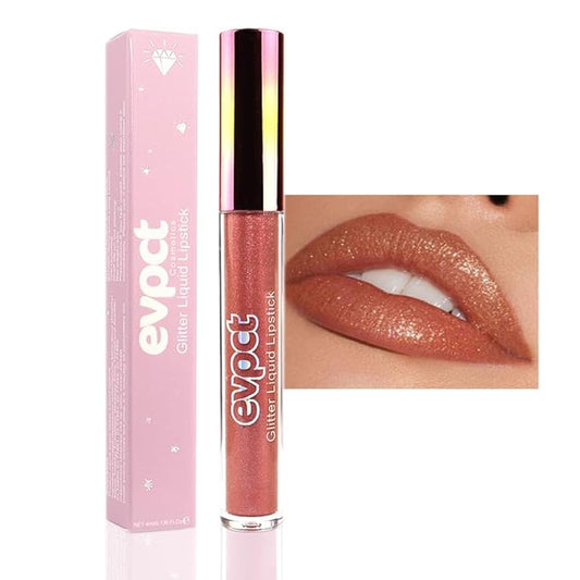 evpct 1Pcs Bronze Gold Matte to Glitter Liquid Lipstick Lip Set Kit, Long Lasting Matte Diamond Glitter Lipstick Waterproof, Colorful Sparkly Glossy Metallic Shimmer Sparkle Lip Gloss for Women 05#-Velvo Beauty