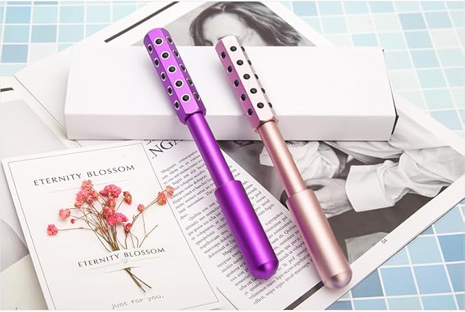 Beauty Massage Roller, Facial Massage Tool, 30 Germanium Stone Uplifting Face，Uplifting Face Massager Roller (Pink)-Velvo Beauty