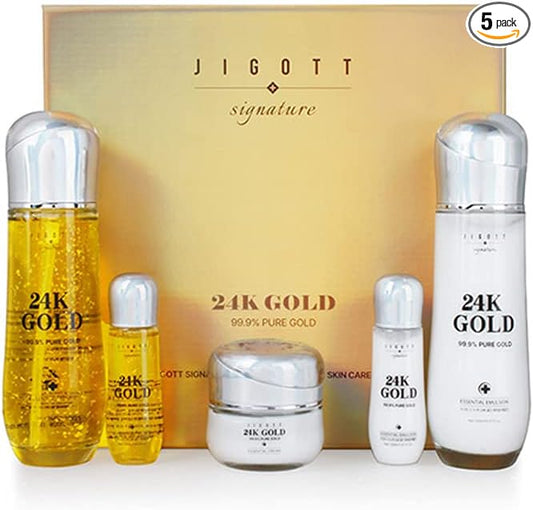 Signature 24K Gold Essential Skin Care 3 Set - Toner (150ml), Emulsion (150ml), Cream (50ml) - Korean Skincare for Healthy and Glowing Skin-Velvo Beauty