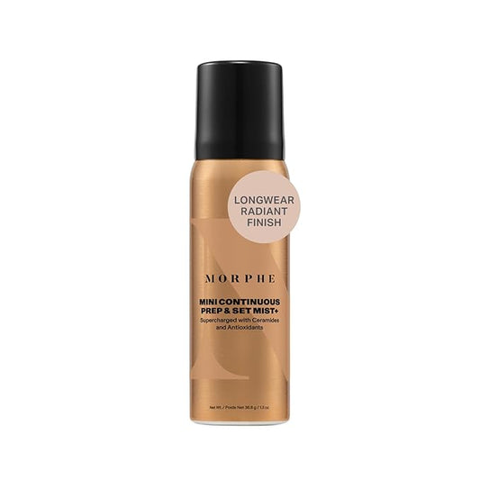 Morphe Mini Continuous Prep & Set Setting Spray - Travel Size Setting Spray for Makeup - Micro-Fine Face Mist Enriched with Ceramides to Help Hydrate, Nourish & Strengthen Skin Barrier (1.3 oz)-Velvo Beauty