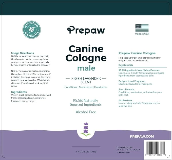 Luxury Male Pet Cologne - Fresh Lavender Scent, 3-in-1 Formula Conditions & Moisturizes, Made with 94% Natural Ingredients, Long Lasting Fragrance, Safe & Easy to Use | 8 fl oz-Velvo Beauty