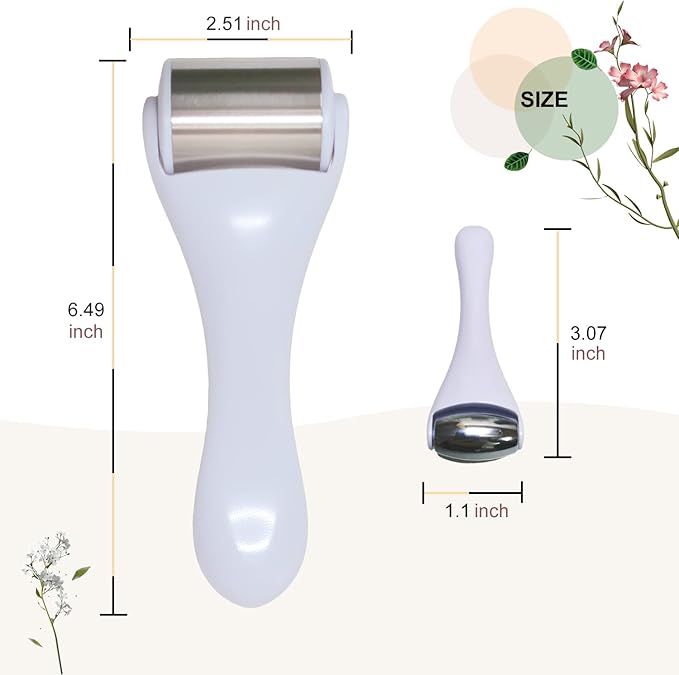 Ice Roller & Massager for Face & Eyes - Stainless Steel, 2 Pcs, Pain Relief, Dark Circles, Migraine (White)-Velvo Beauty