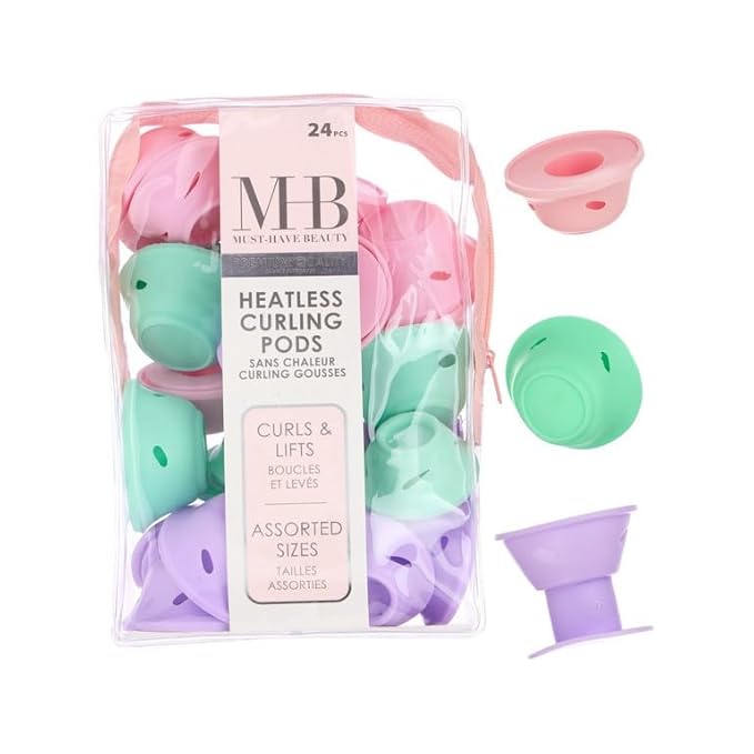 24pc Heatless Curling Pods - Silicone Hair Rollers For No Damage Heatless Curls, Heatless Curlers Value Pack, Overnight Hair Curlers For Versatile Hairstyling (PASTEL)-Velvo Beauty