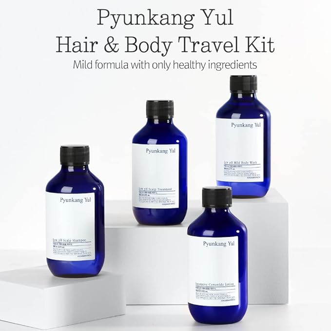 PYUNKANG YUL Hair&Body Travel Kit | Shampoo, Conditioner, Body Wash, Lotion, Spa Kit, 4 items | Low pH, Moisturizing, Soothing, Refreshing, Fragrance Free | Korean Skin Care | 3.38 Fl.Oz. x 4ea-Velvo Beauty