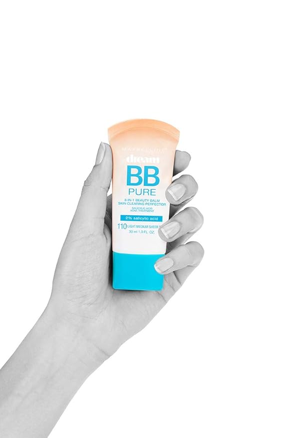 Maybelline Dream Pure Skin Clearing BB Cream, 8-in-1 Skin Perfecting Beauty Balm With 2% Salicylic Acid, Sheer Tint Coverage, Oil-Free, Light/Medium, 1 Count-Velvo Beauty