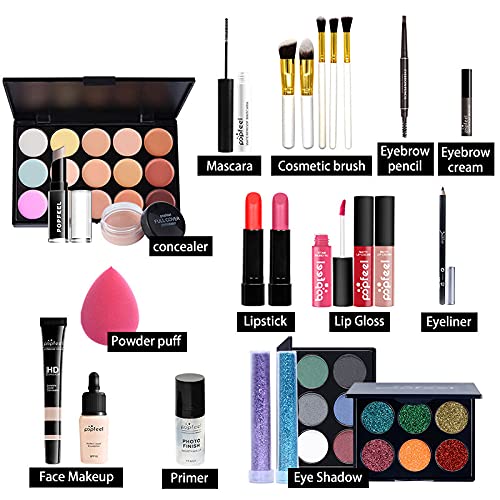 All-in-one Makeup Set Holiday Gift | Full Makeup Kit for Women Essential Starter Bundle Include Eyeshadow Palette Lipstick Blush Cream Concealer Face Powder Eyeliner Mascara Lipgloss Brush-Velvo Beauty