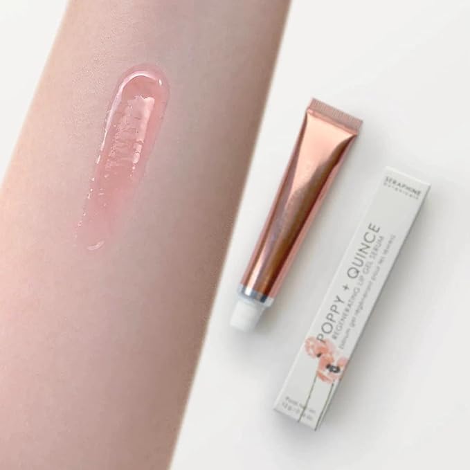 Seraphine Botanicals Poppy + Quince Regenerating Lip Gel Serum Repair Dry, Chapped Lips Instant Hydration Restorative Lip Mask, Repairs, Moisturizes, Plumps Lips Aloe Vera, Witch Hazel Extracts 13g-Velvo Beauty