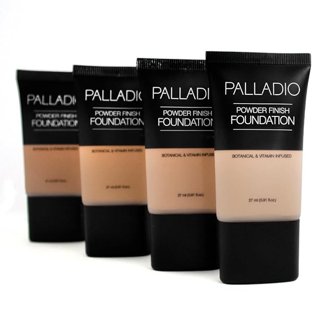 Palladio Powder Finish Liquid Foundation, Natural Matte Appearance, Reduces Fine Lines, Covers Large Pores, Hides Imperfections, All Day Wear, Sheer to Medium Coverage, Caramel-Velvo Beauty