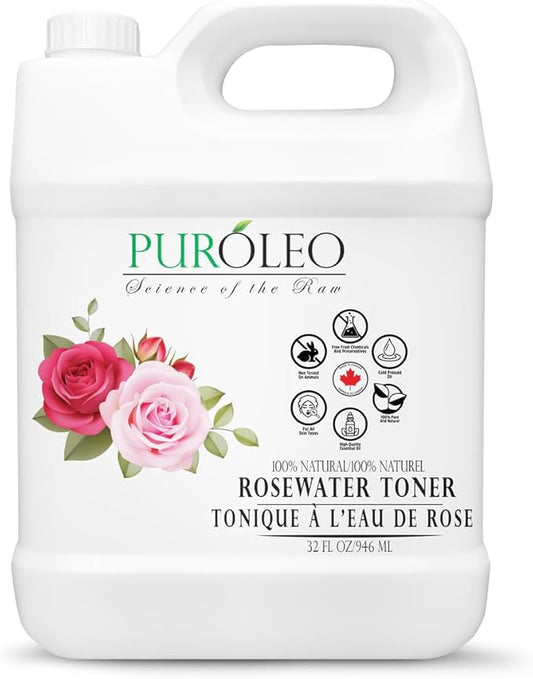 PUROLEO Rose Water 32 Fl Oz/946 ML (Packed in Canada) Pure & Natural Skin Care Setting Spray and Toner - Premium and Luxury Self Care with Rosewater for Face, Makeup Setting Spray, and Facial Mist