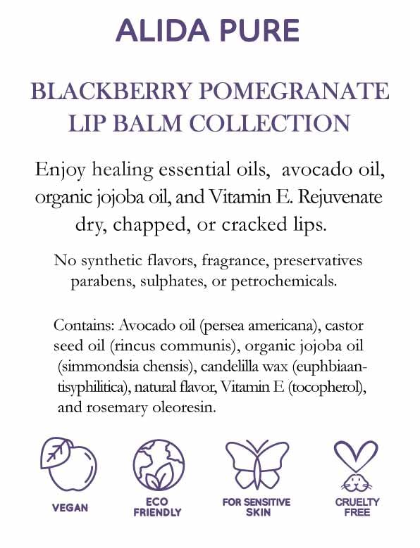 Blackberry Pomegranate Lip Balm Collection, Vegan Lip Balm Set, Beeswax Free, with Avocado Oil, Organic Jojoba Oil, and Vitamin E, Natural Moisturizer for Dry, Chapped Lips, 3 Tube Set-Velvo Beauty