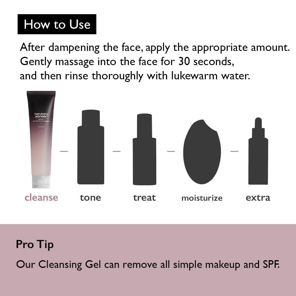 HARUHARU wonder Black Rice Triple AHA Gentle Cleansing Gel 3.38 fl oz, Hydrating Cleansing gel, Gentle exfoliating, Vegan, Travel essentials, Korean Skincare-Velvo Beauty