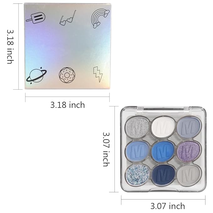9 Colors Blue Silver Matte Shimmer Eyeshadow Palette for Eye Makeup,High Pigmented White Gray Eye Shadow Primers Powder Palet de sombras de ojos-Velvo Beauty