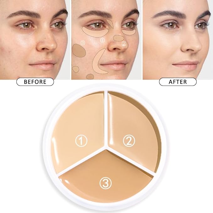 Kaely 2Pcs Tri Color Concealer Pot,Color Correcting Concealer for Dark Circles Spots,Cream Concealer Full Coverage,Foundation Contour Makeup Palettes,under Eye Brightener corrector de ojeras,01-Velvo Beauty