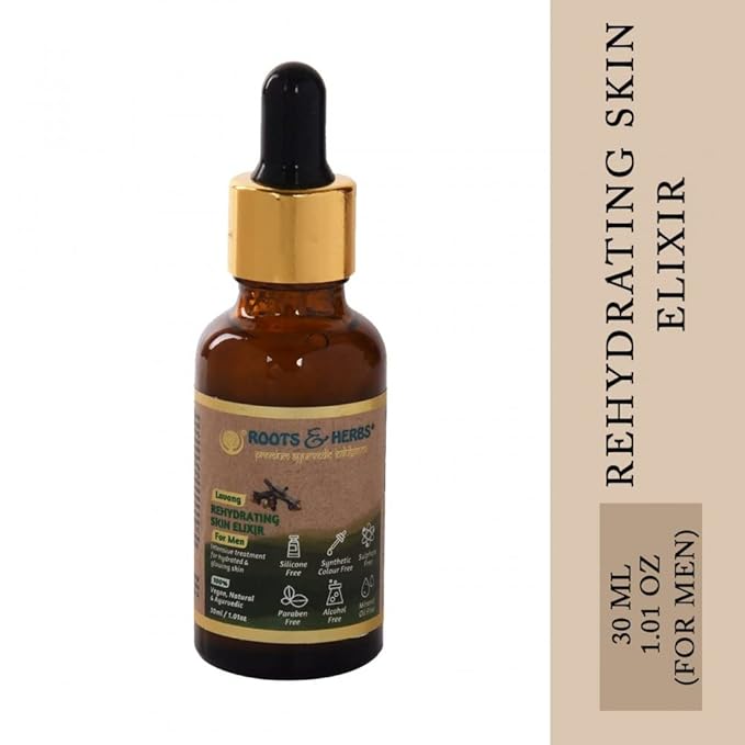 Roots & Herbs Ayurvedic Natural Treatment 100% Vegan No Paraben Lavang Rehydrating Skin Moisturizer Elixir for Men- 50 ML-Velvo Beauty
