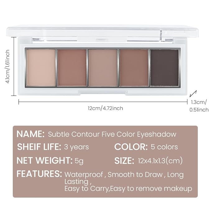 5 Colors Matte Nude Eyeshadow Makeup Palette, Nude Brown Cocoa Taupe Ebony Black Smokey Matte Cream Mini Eye Shadow Palette Makeup for Older Women Blue Green Eye, Contour Palettes sombras de ojos-Velvo Beauty