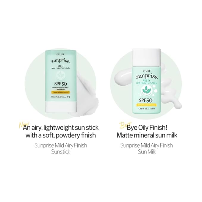 ETUDE Sunprise Mild Airy Finish Sunstick SPF50+ PA++++ Powdery sunscreen, Vegan, Non-Greasy, Sebum Control, Matte Finish, Sensitive Skin Friendly, 19g-Velvo Beauty