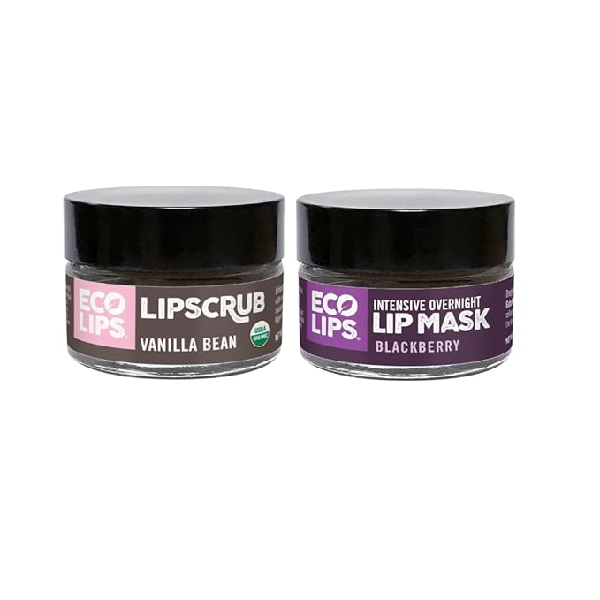 Eco Lips Vanilla Bean Lip Sugar Scrub & Blackberry Intensive Overnight Lip Repair Mask Duo - 100% Organic Lip Care Treatment - Gently Exfoliate, Polish, & Repair Dry, Flaky Lips, 100% Edible-Velvo Beauty